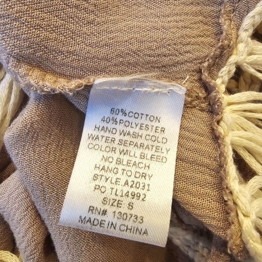 Umgee Macrame Fringe Tunic in Nude Tan Light Brown, Size Small (Oversized) - Picture 10 of 10